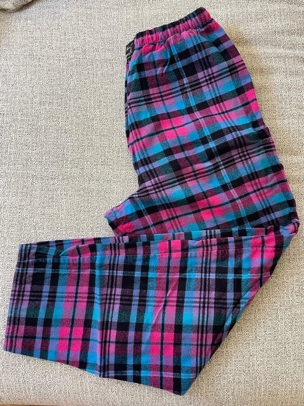 Plaid flannel pants in Pink, Teal & Purple